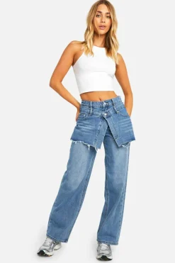 Up To 80% Off Winter Warmers|Denim*boohoo 2 In 1 Skirt Overlay Detail Denim Jeans washed indigo