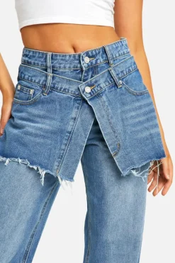 Up To 80% Off Winter Warmers|Denim*boohoo 2 In 1 Skirt Overlay Detail Denim Jeans washed indigo