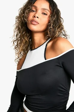 Long Sleeve Tops*boohoo 2 layer contrast binding long sleeve top black