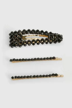 Hair Accessories*boohoo 2 Pack Diamante Hair Clips black