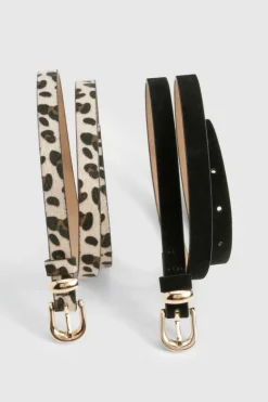 Belts*boohoo 2 Pack Leopard And Suedette Belt black