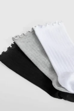 Tights & Socks|Tights & Socks*boohoo 3 Pack Ribbed Frilled Trim Crew Socks multi