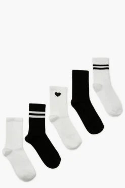 Tights & Socks|Tights & Socks*boohoo 5 Pack Sports Socks blackwhite