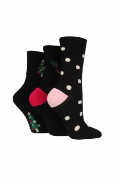 Tights & Socks|Tights & Socks*Caroline Gardner 3 Pair Pack Gift Box of Festive Crew Socks Black