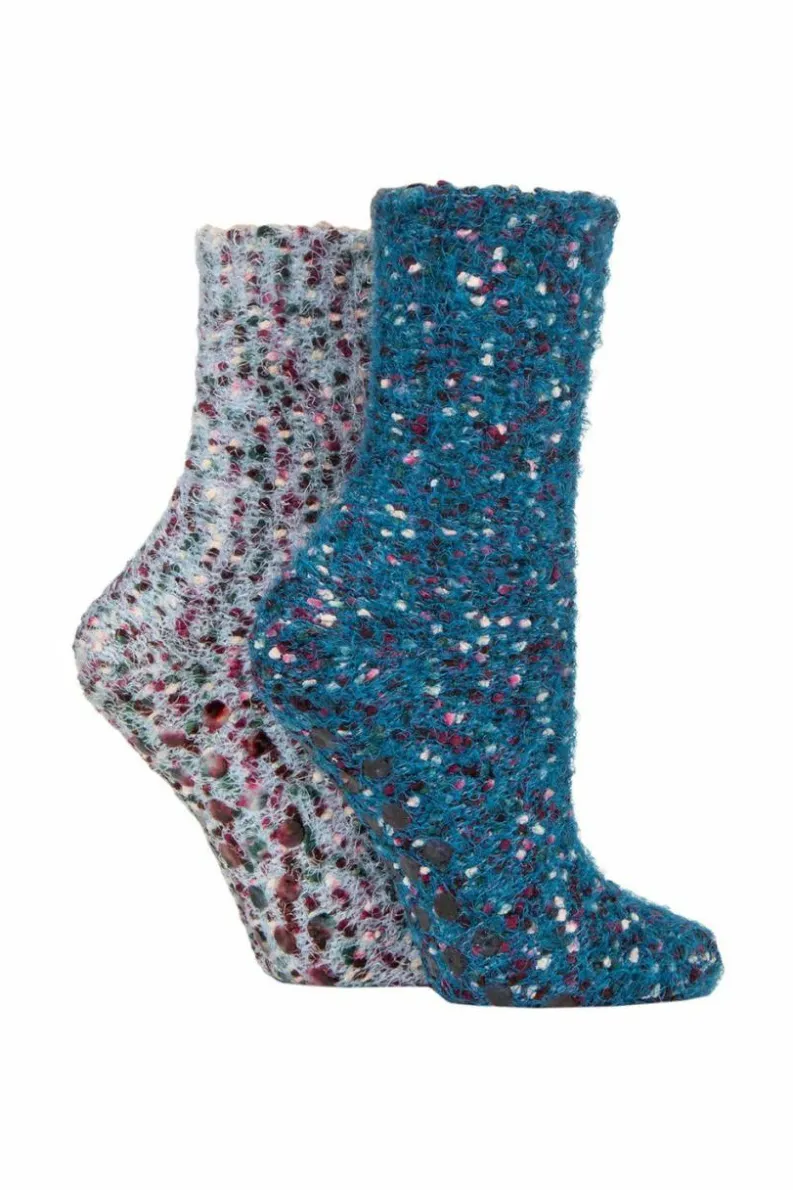 Tights & Socks|Tights & Socks*SOCKSHOP 2 Pair Popcorn Feather Slipper Socks with Grip Blue