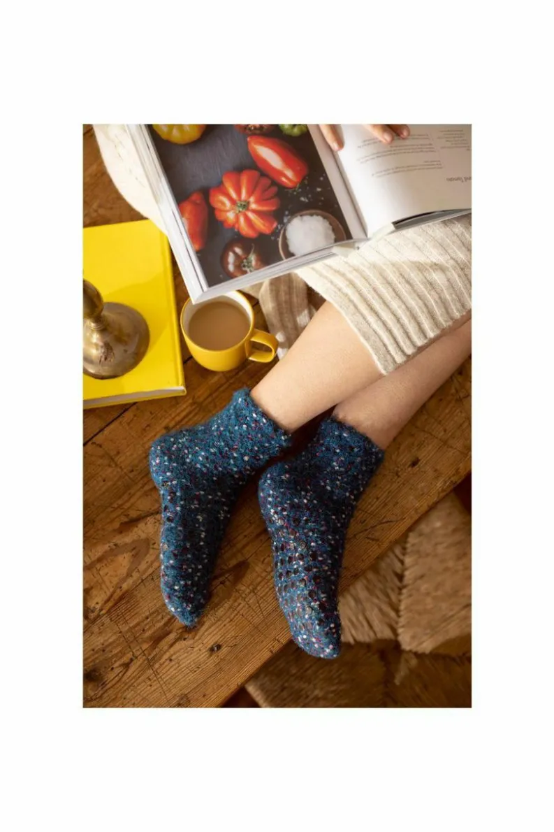 Tights & Socks|Tights & Socks*SOCKSHOP 2 Pair Popcorn Feather Slipper Socks with Grip Blue