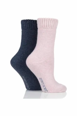 Tights & Socks|Tights & Socks*SOCKSHOP 2 Pair Wool Mix Striped and Plain Boot Socks Pink
