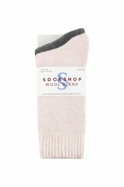 Tights & Socks|Tights & Socks*SOCKSHOP 2 Pair Wool Mix Striped and Plain Boot Socks Pink