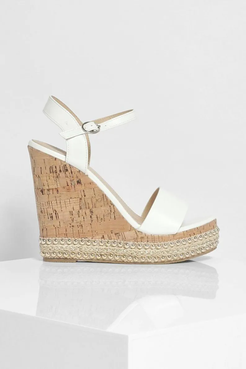 Wedges|Sandals*boohoo 2 Part Studded Cork Wedges white
