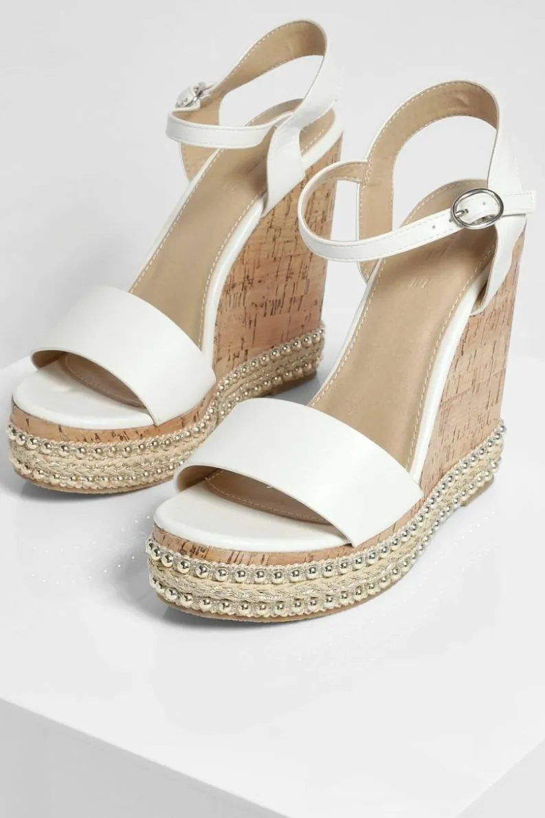 Wedges|Sandals*boohoo 2 Part Studded Cork Wedges white