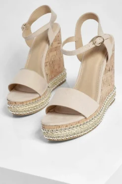 Wedges|Sandals*boohoo 2 Part Studded Cork Wedges nude