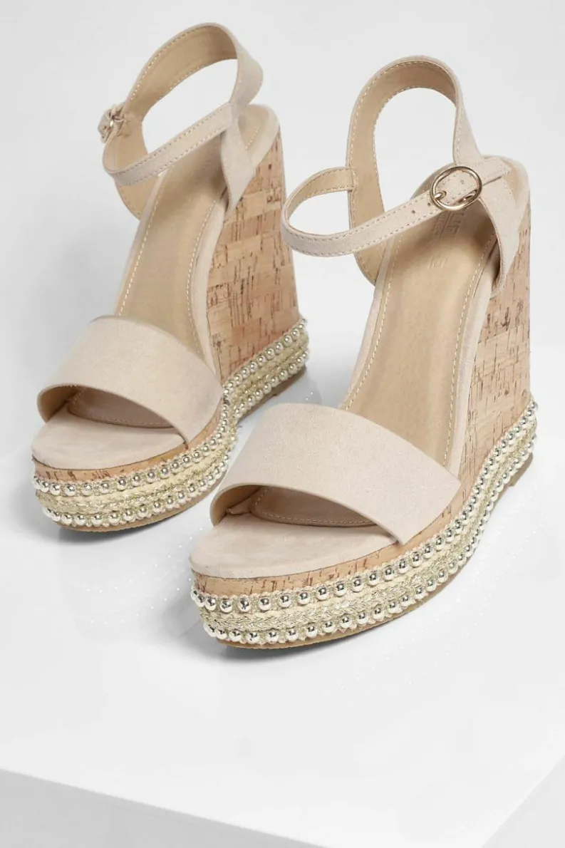 Wedges|Sandals*boohoo 2 Part Studded Cork Wedges nude