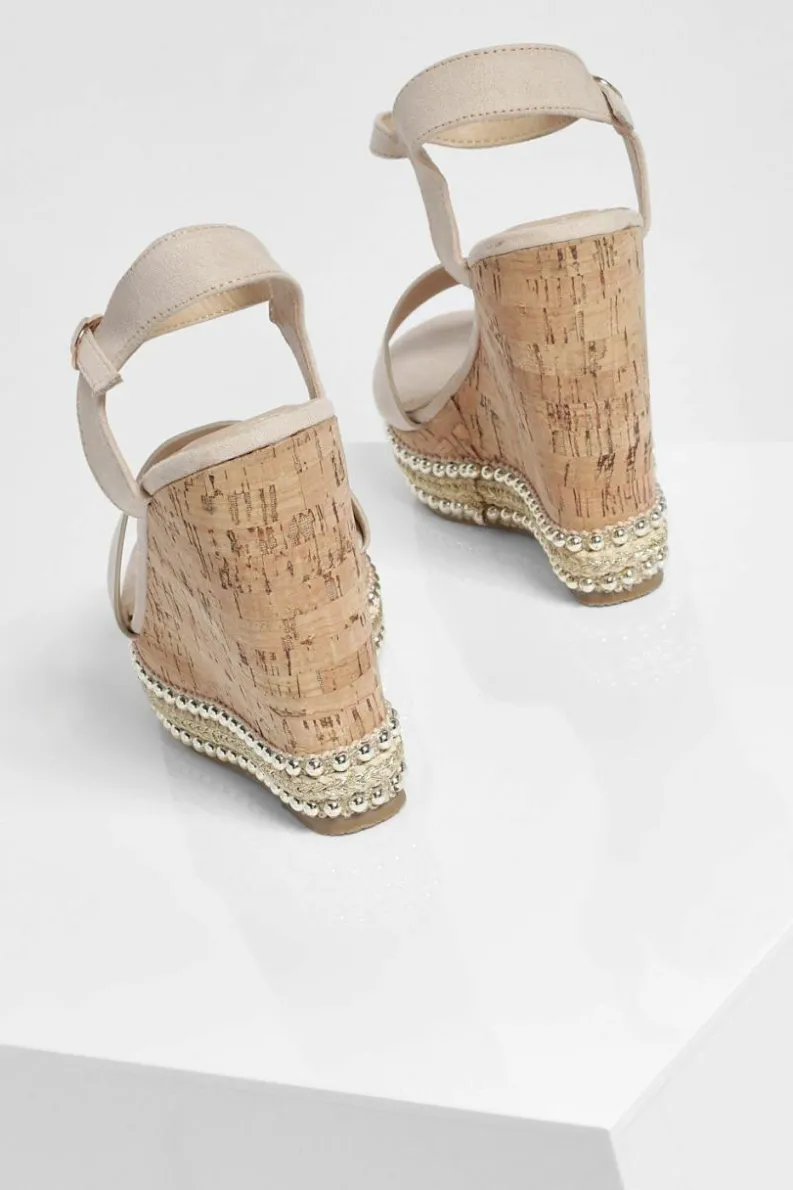 Wedges|Sandals*boohoo 2 Part Studded Cork Wedges nude