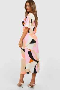 Cami Dresses*boohoo Abstract Angel Sleeve Midaxi Dress multi