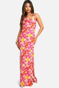 Smock Dresses*boohoo Abstract Cotton Cowl Neck Maxi Dress pink