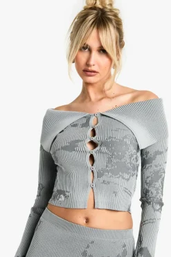 Knitted Co-Ords*boohoo Abstract Floral Knitted Skirt Co-ord grey