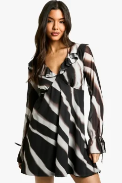 Skater Dresses*boohoo Abstract Mesh Ruffle Mini Dress black