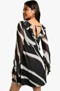 Skater Dresses*boohoo Abstract Mesh Ruffle Mini Dress black