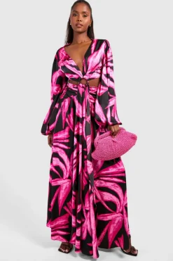 Smock Dresses|Maxi Dresses*boohoo Abstract Print Cut Out Ring Detail Maxi Dress hot pink