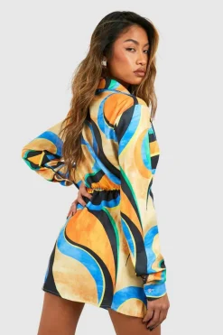 Shirt Dresses|Wrap Dresses*boohoo Abstract Satin Wrap Shirt Dress multi