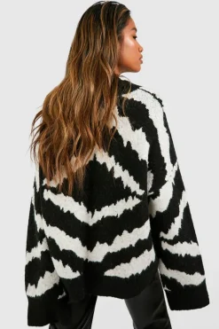 Oversized Jumpers|Jumpers*boohoo Abstract Stripe Soft Knit Oversized Jumper black