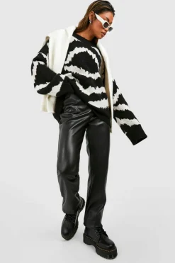 Oversized Jumpers|Jumpers*boohoo Abstract Stripe Soft Knit Oversized Jumper black