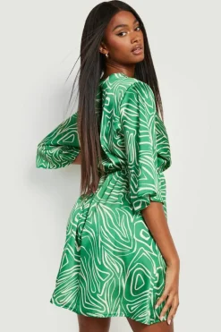 Wrap Dresses*boohoo Abstract Wrap Skater Dress green