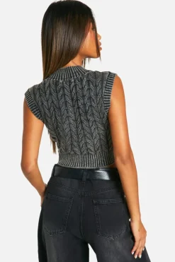Jumpers|Jumpers & Cardigans*boohoo Acid Wash Cable Knit Tank charcoal