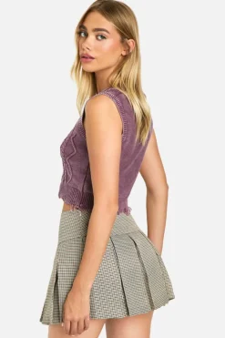 Jumpers|Jumpers & Cardigans*boohoo Acid Wash Cable Knit V Neck Tank mauve