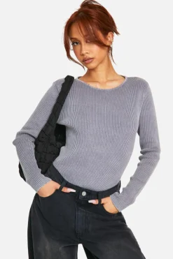 Knitted Tops*boohoo Acid Wash Rib Knit Bodysuit ink
