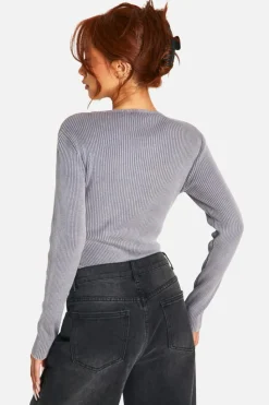 Knitted Tops*boohoo Acid Wash Rib Knit Bodysuit ink