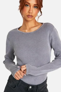 Knitted Tops*boohoo Acid Wash Rib Knit Bodysuit ink