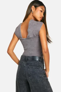 Knitted Tops*boohoo Acid Wash Rib Knit Choker Top taupe