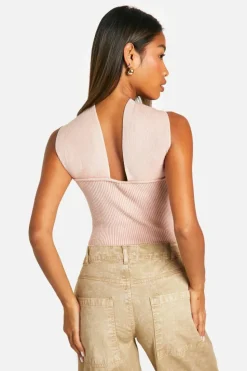 Knitted Tops*boohoo Acid Wash Rib Knit Choker Top baby pink
