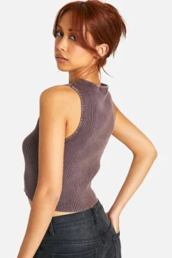 Knitted Tops*boohoo Acid Wash Rib Knit Crew Neck Top chocolate