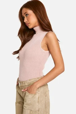 Knitted Tops*boohoo Acid Wash Rib Knit Roll Neck Sleeveless Bodysuit baby pink