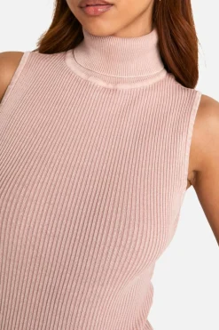 Knitted Tops*boohoo Acid Wash Rib Knit Roll Neck Sleeveless Bodysuit baby pink