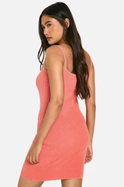Jumper Dresses|Jumper Dresses*boohoo Acid Wash Rib Knit Scoop Strappy Mini Dress coral