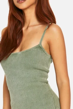 Jumper Dresses|Jumper Dresses*boohoo Acid Wash Rib Knit Scoop Strappy Mini Dress sage