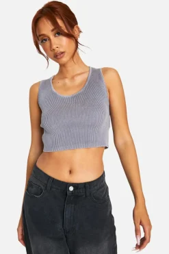 Knitted Tops*boohoo Acid Wash Rib Knit Scoop Crop Top ink