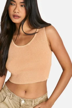 Knitted Tops*boohoo Acid Wash Rib Knit Scoop Crop Top orange