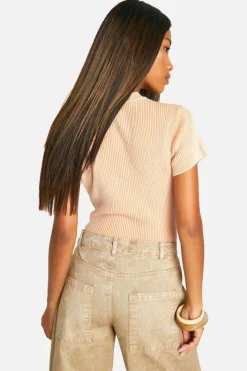 Knitted Tops*boohoo Acid Wash Rib Knit Short Sleeve Knitted Top orange