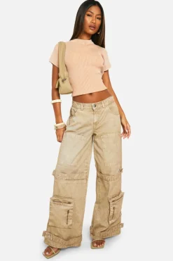 Knitted Tops*boohoo Acid Wash Rib Knit Short Sleeve Knitted Top orange