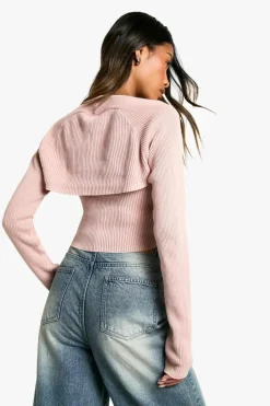 Knitted Tops*boohoo Acid Wash Rib Knit Square Neck 2 In 1 Top baby pink