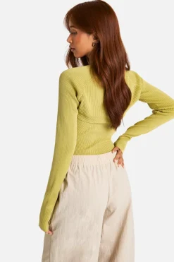 Knitted Tops*boohoo Acid Wash Rib Knit Square Neck 2 In 1 Top olive