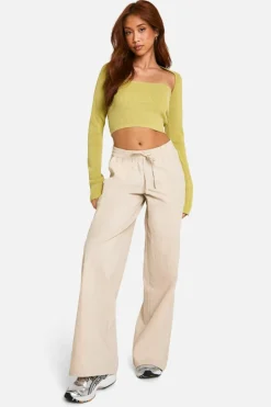 Knitted Tops*boohoo Acid Wash Rib Knit Square Neck 2 In 1 Top olive