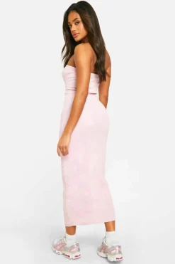 Maxi Dresses*boohoo Acid Wash Ribbed Bandeau Midaxi Dress baby pink