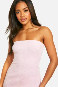 Maxi Dresses*boohoo Acid Wash Ribbed Bandeau Midaxi Dress baby pink
