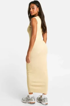 Bodycon Dresses*boohoo Acid Wash Ribbed Racer Neck Midaxi Dress stone