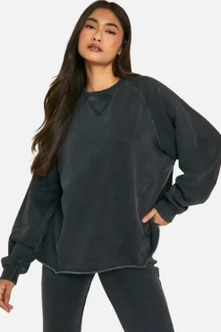 Sweatshirts|Hoodies & Sweatshirts*boohoo Acid Wash Seam Detail Oversized Sweatshirt charcoal